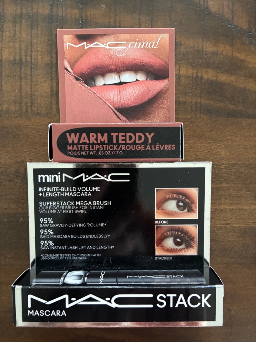MiniMAC Cosmetics Duo- Warm Teddy Mini Matte Lipstick & Mini MAC Stack Mascara